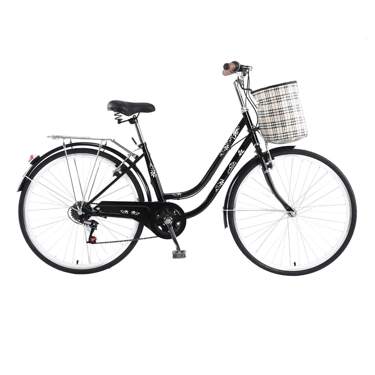 Campingsurvivals Urban Commuter City Bike, 7 Speed Adult Road Bicycle, Black