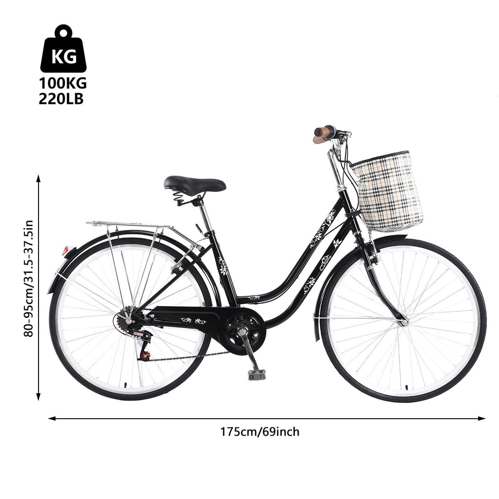 Campingsurvivals Urban Commuter City Bike, 7 Speed Adult Road Bicycle, Black