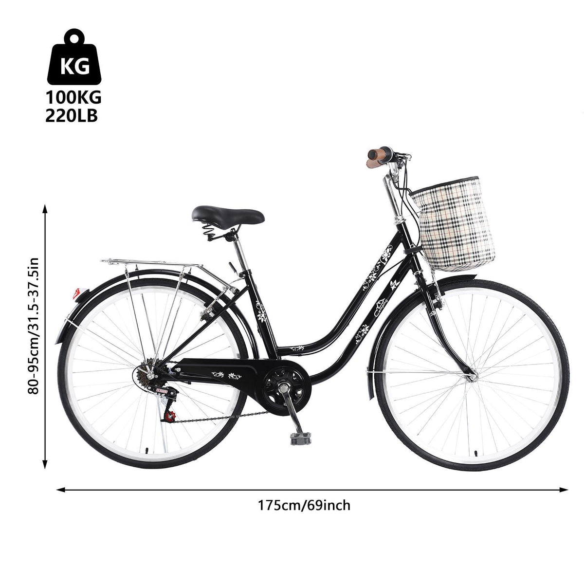 Campingsurvivals Urban Commuter City Bike, 7 Speed Adult Road Bicycle, Black