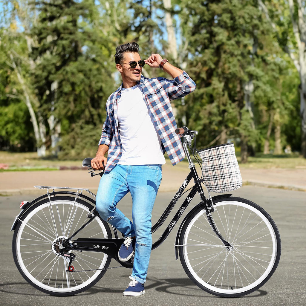 Campingsurvivals Urban Commuter City Bike, 7 Speed Adult Road Bicycle, Black