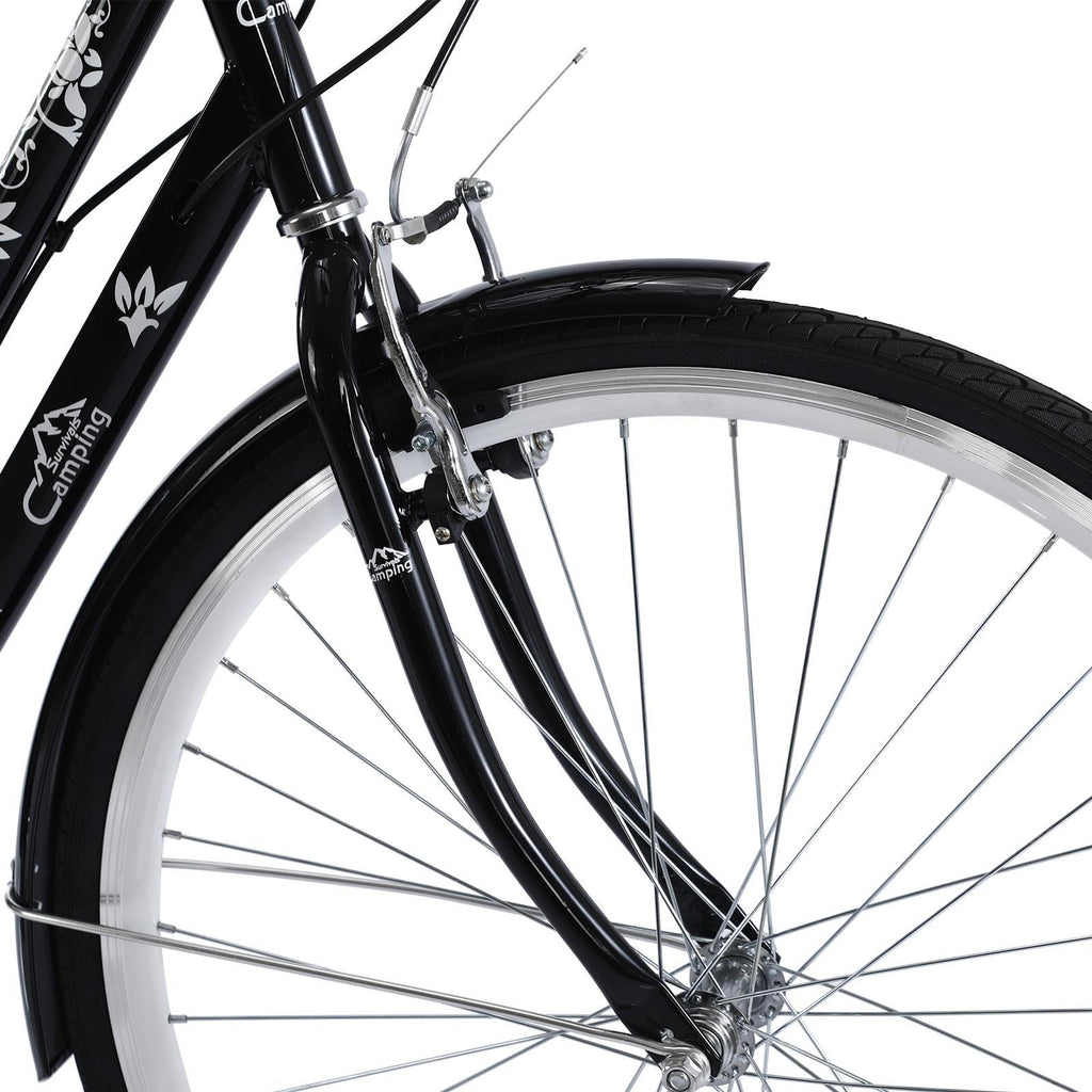 Campingsurvivals Urban Commuter City Bike, 7 Speed Adult Road Bicycle, Black