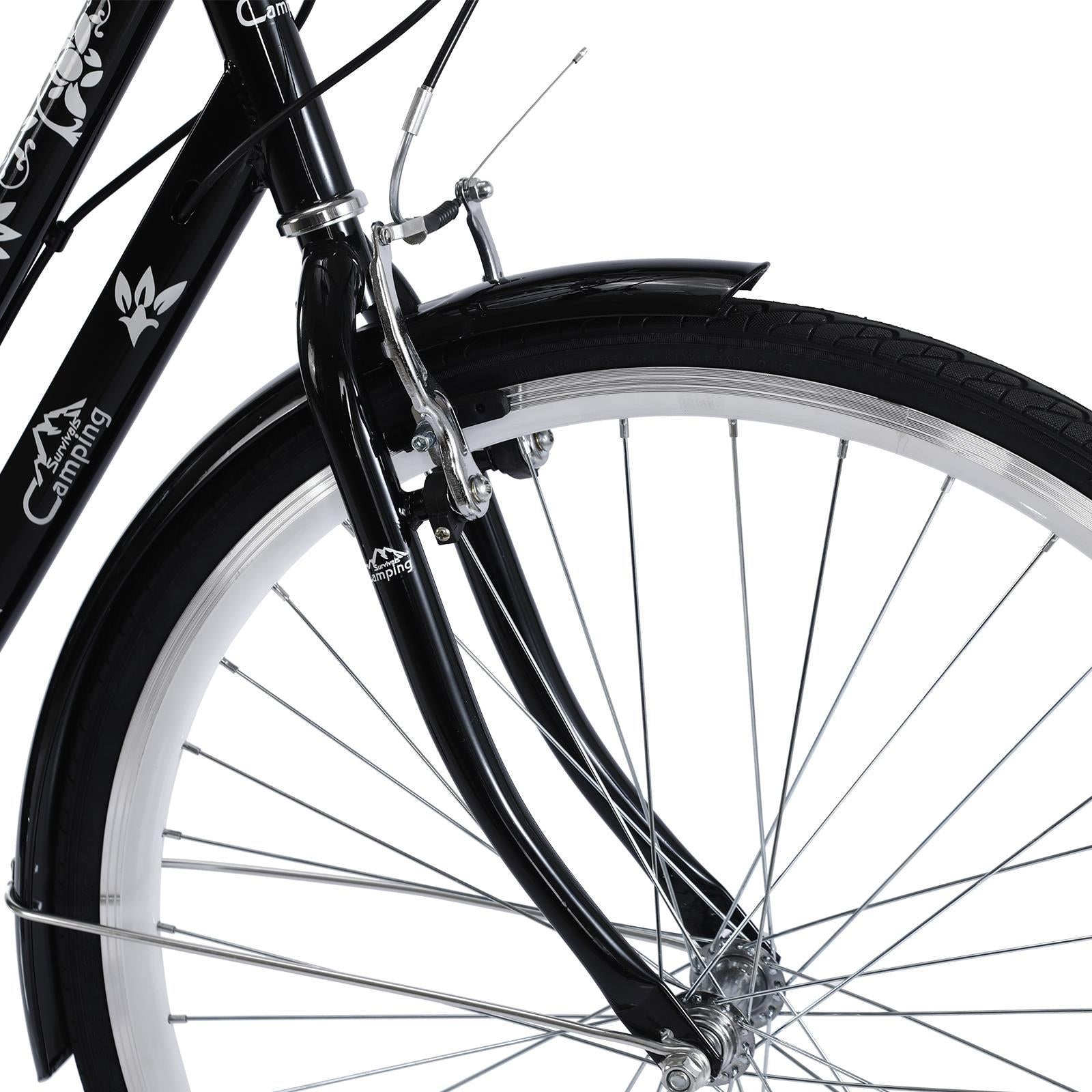 Campingsurvivals Urban Commuter City Bike, 7 Speed Adult Road Bicycle, Black