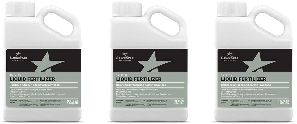 lawnstar starter 0-15-0 phosphorous-free liquid plant lawn garden fertilizer soil amendment for lawns, plants, flowers, and trees, 1 gallon (3 pack)