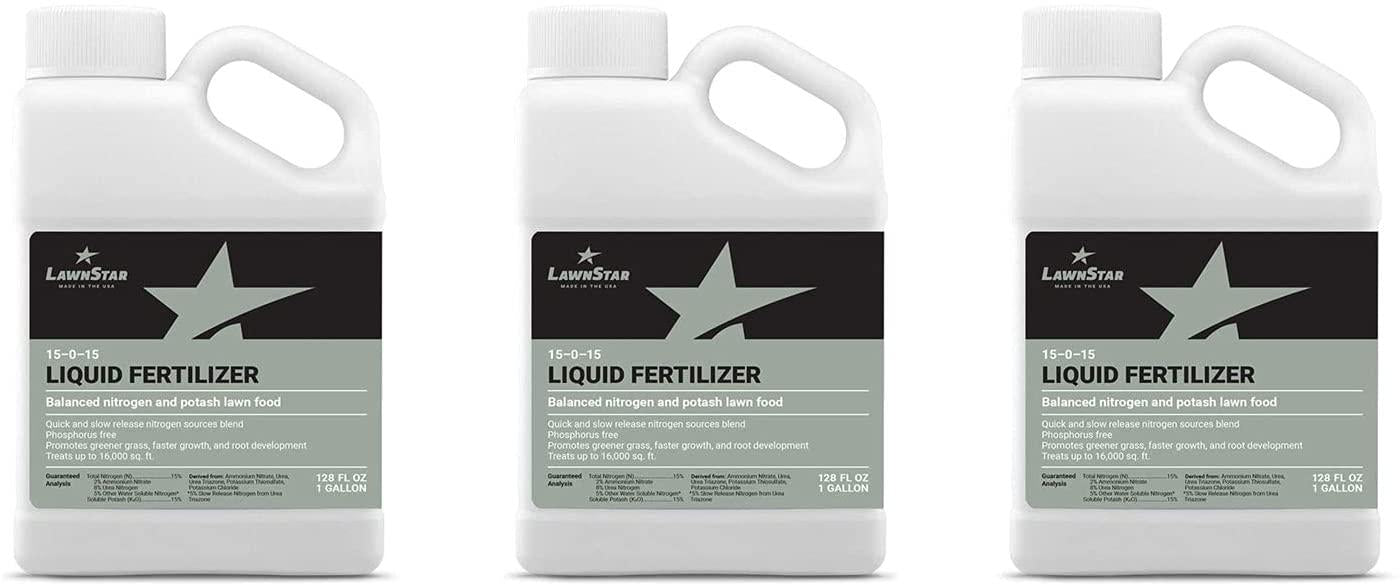 lawnstar starter 0-15-0 phosphorous-free liquid plant lawn garden fertilizer soil amendment for lawns, plants, flowers, and trees, 1 gallon (3 pack)