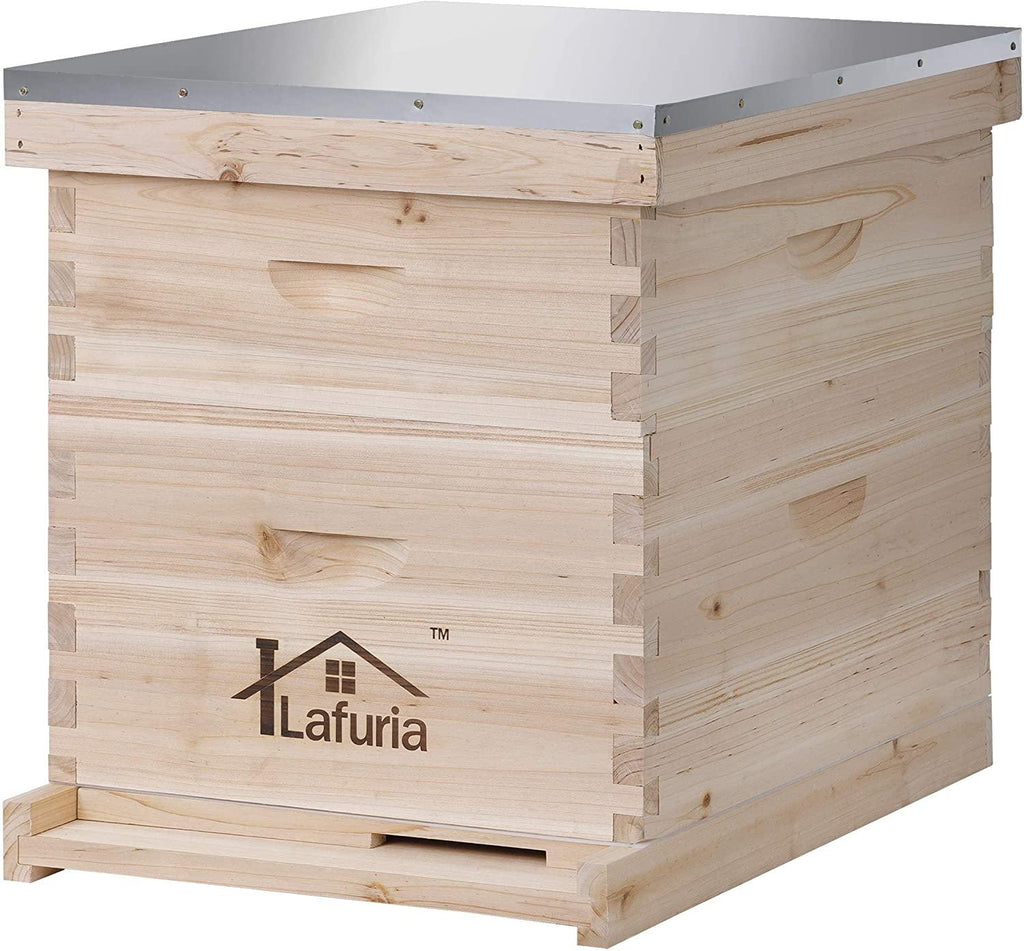 lafuria 2 layers 20 frames langstroth honey bee hive box wooden with metal roof for beekeeping