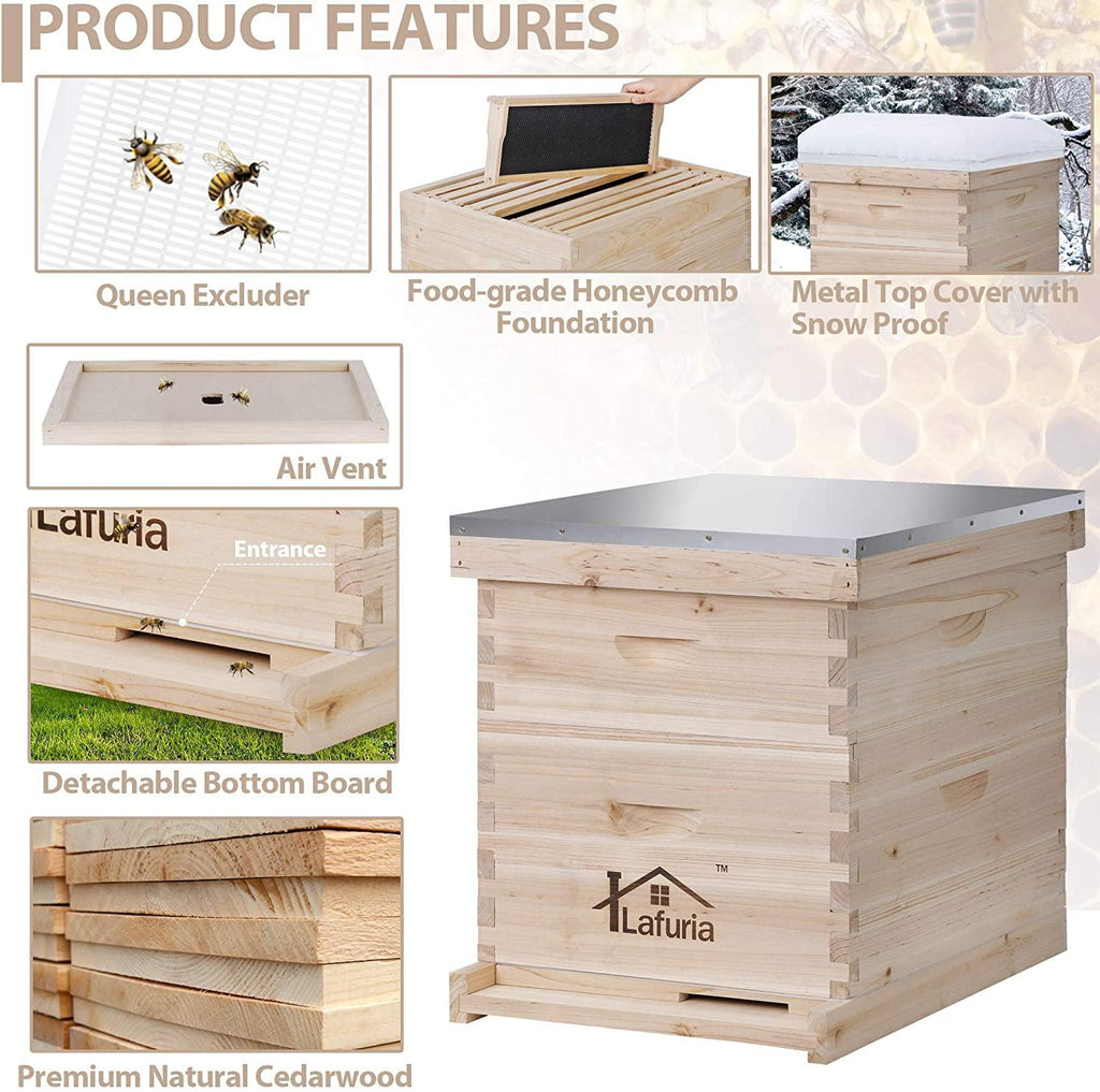 lafuria 2 layers 20 frames langstroth honey bee hive box wooden with metal roof for beekeeping