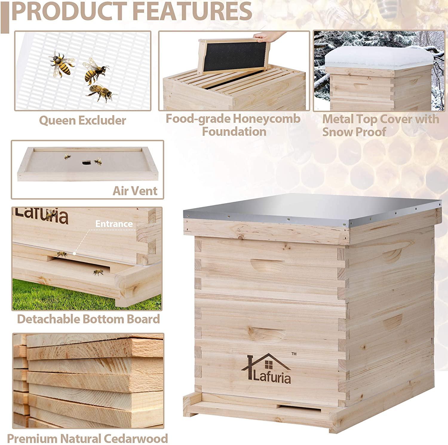 lafuria 2 layers 20 frames langstroth honey bee hive box wooden with metal roof for beekeeping