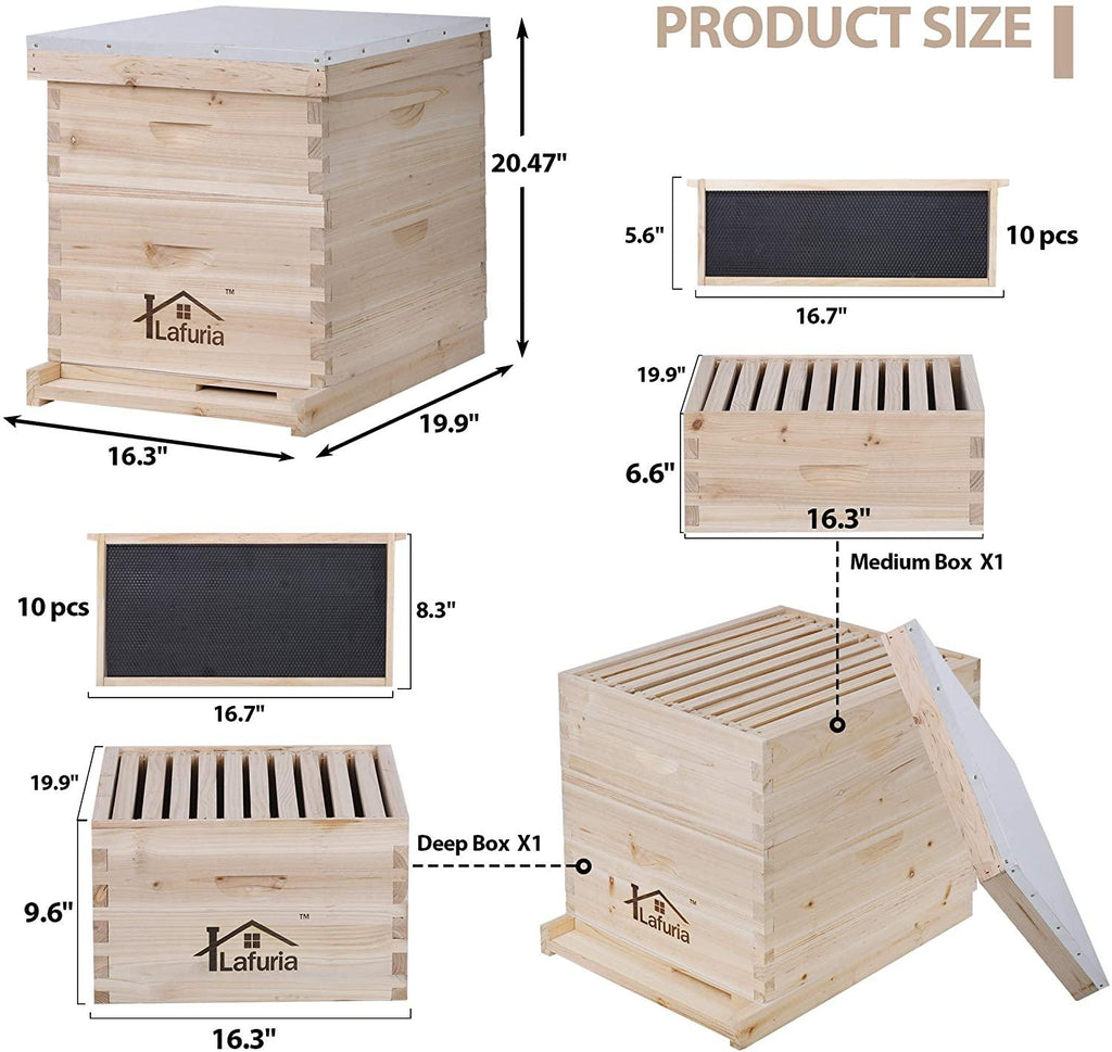lafuria 2 layers 20 frames langstroth honey bee hive box wooden with metal roof for beekeeping
