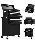 8-Drawer Rolling Tool Chest, 2-in-1 High Capacity Removable Cabinet StoraTool Box with Wheels and Drawers, Detachable Toolbox with Lock for Workshop Mechanics Gara(Black)