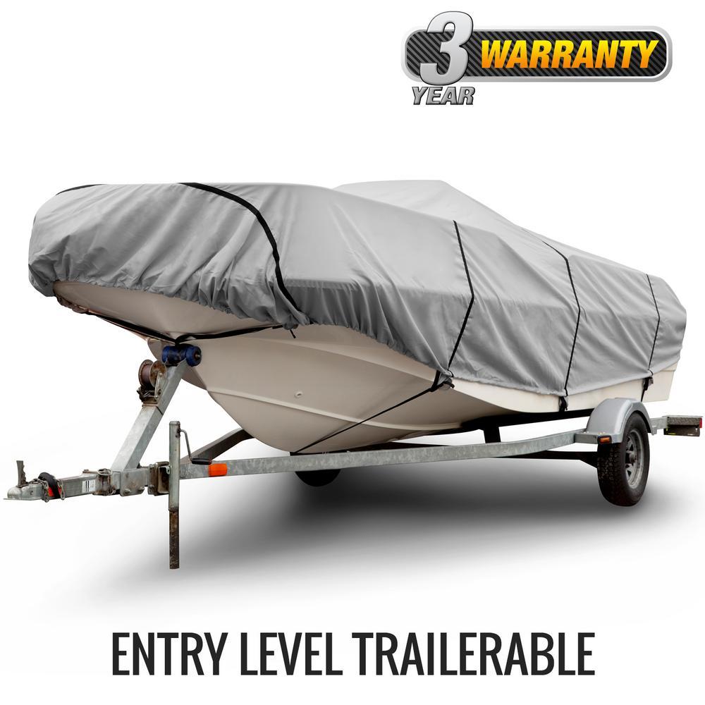Sportsman 300 Denier 14 ft. to 16 ft. (Beam Width to 90 in.) Gray V-Hull Fishing Boat Cover Size BT-3
