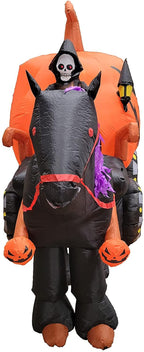 11.5 Foot Long Inflatable Grim Reaper Driving Pumpkin Carriage