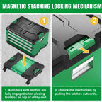 Modular Stackable StoraTool Box, 20.5 Inch, 4-Drawer Steel Box, Magnetic Auto-Lock Mechanism, Holds up to 60 Pounds