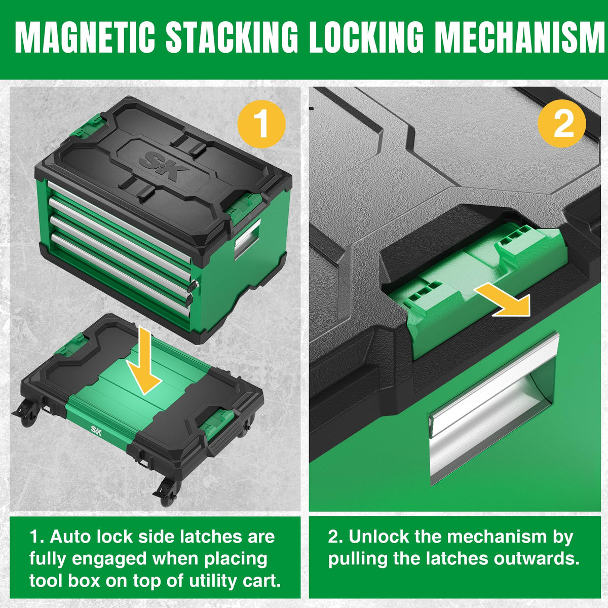 Modular Stackable StoraTool Box, 20.5 Inch, 4-Drawer Steel Box, Magnetic Auto-Lock Mechanism, Holds up to 60 Pounds