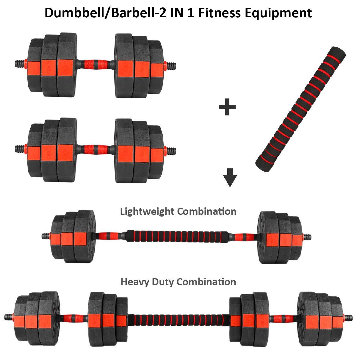 Wolfyok 2 in 1 Adjustable Dumbbell Set 66LB, Barbell with Connecting Rod for Weight Lifting Training Home Gym, Black