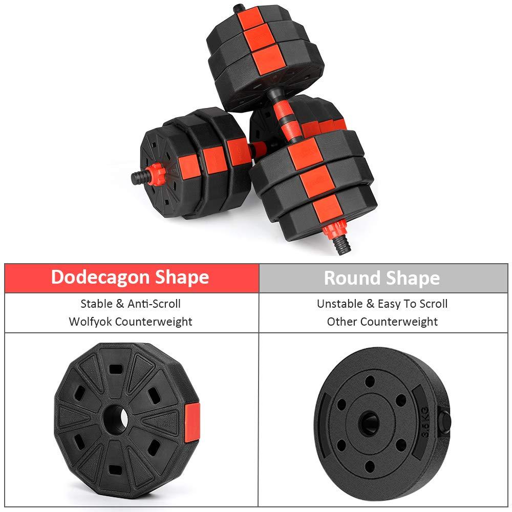 Wolfyok 2 in 1 Adjustable Dumbbell Set 66LB, Barbell with Connecting Rod for Weight Lifting Training Home Gym, Black