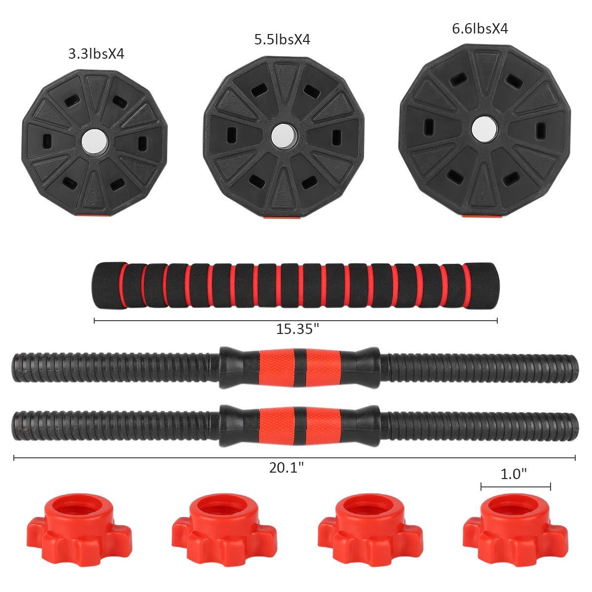 Wolfyok 2 in 1 Adjustable Dumbbell Set 66LB, Barbell with Connecting Rod for Weight Lifting Training Home Gym, Black