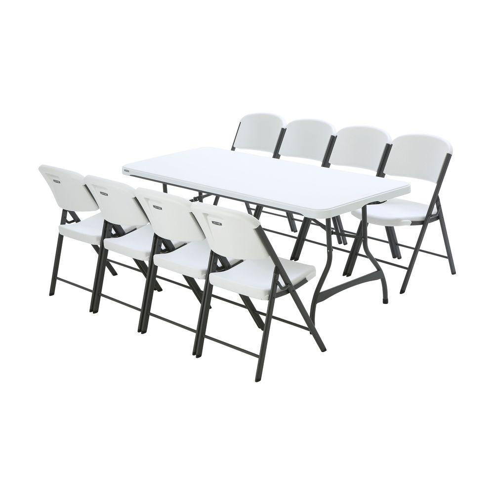 6 ft. White Granite StacTable and Chair Combo (8-Pack)