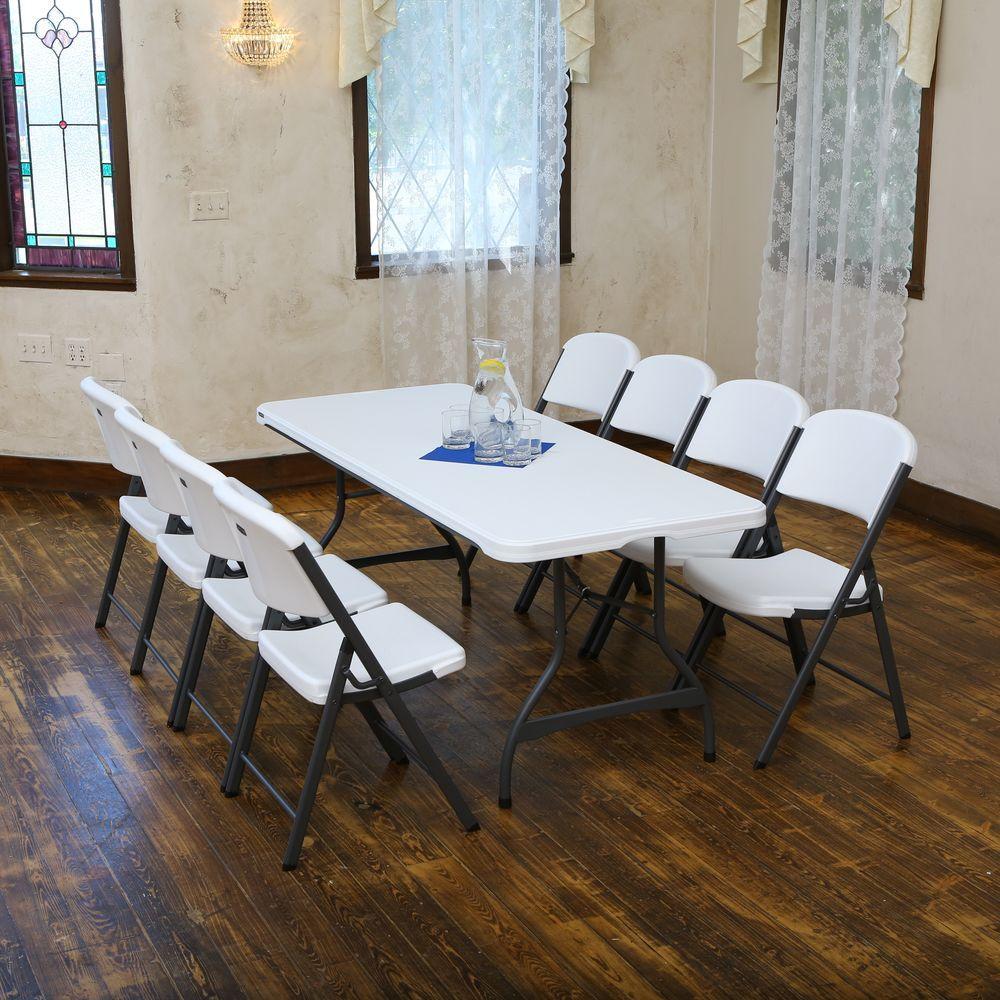 6 ft. White Granite StacTable and Chair Combo (8-Pack)