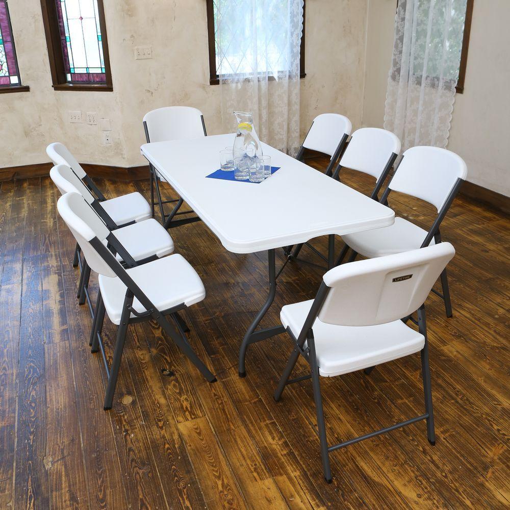 6 ft. White Granite StacTable and Chair Combo (8-Pack)