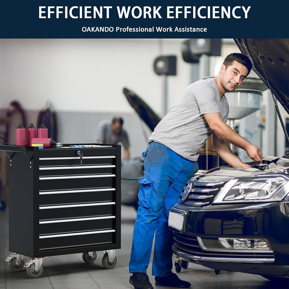 7-Drawer Metal Rolling Tool Chest with Wheels,Tool StoraCabinet with LocSystem，Toolbox with Wheels for Garage,Workshop, Repair Shop(Black, 7-Drawer)