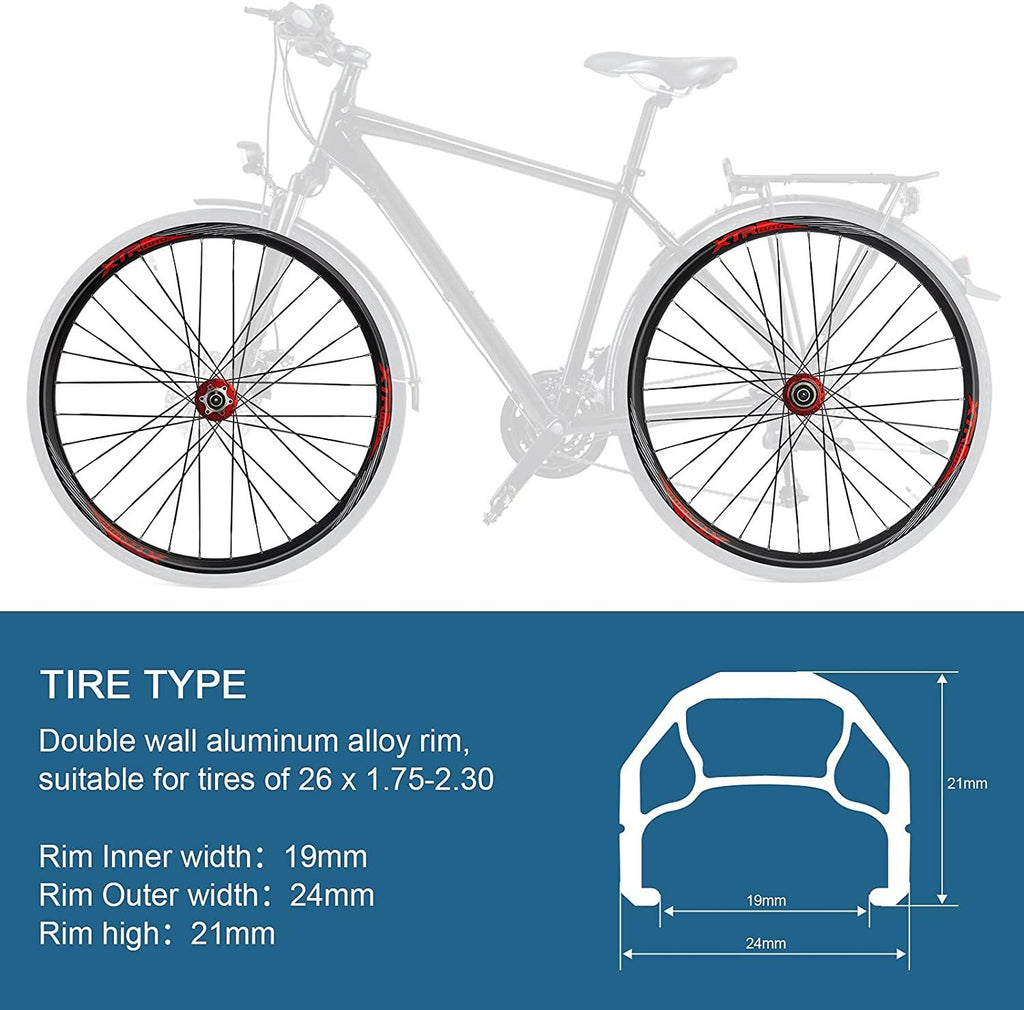 MTB Bicycle Wheelset, Bicycle Wheel Front &amp; Rear Set 26" Double Layer Alloy Rim Sealed Bearing, QR 7-11 Speed Cassette Hub Disc Brake