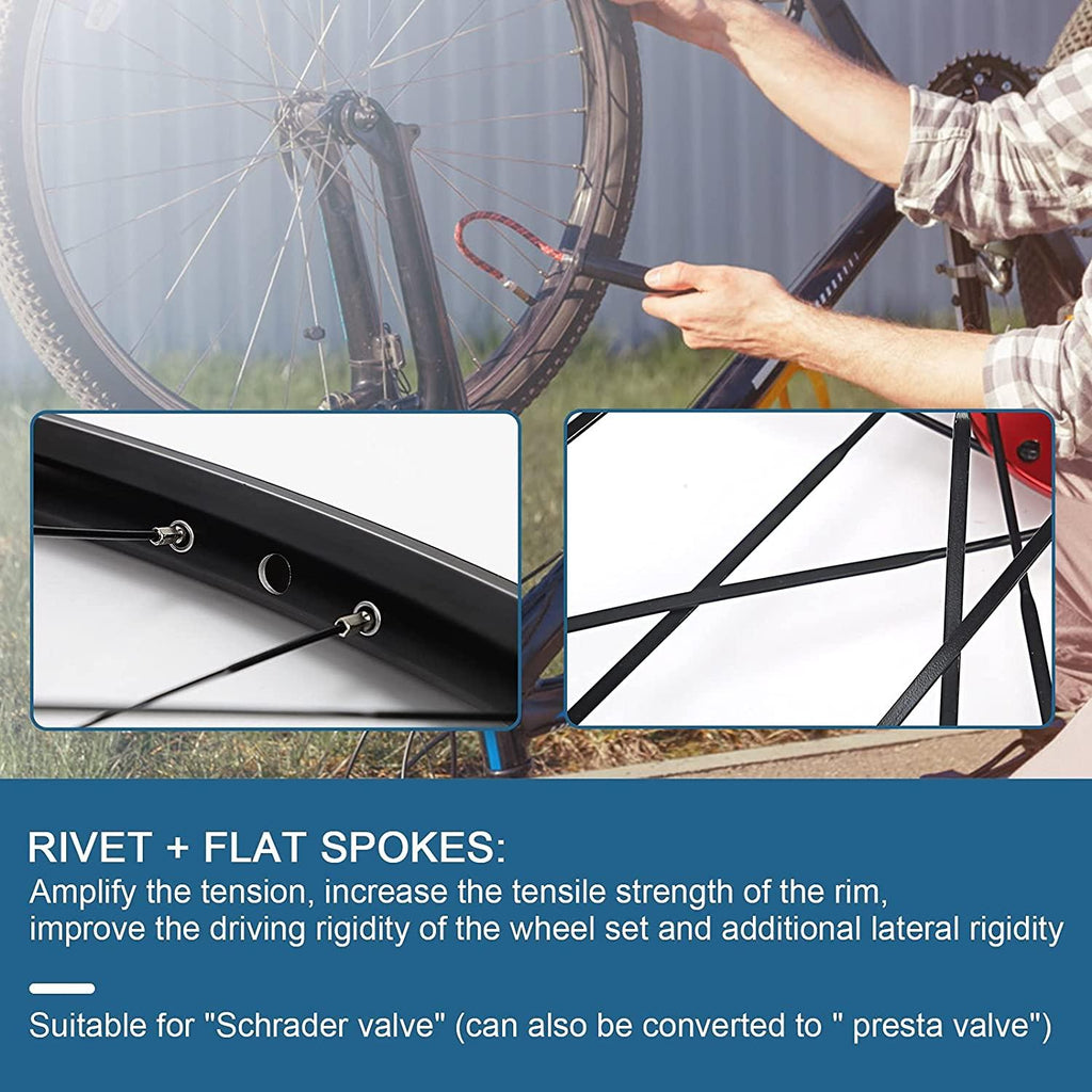 MTB Bicycle Wheelset, Bicycle Wheel Front &amp; Rear Set 26" Double Layer Alloy Rim Sealed Bearing, QR 7-11 Speed Cassette Hub Disc Brake