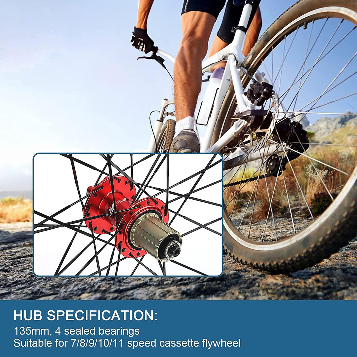 MTB Bicycle Wheelset, Bicycle Wheel Front &amp; Rear Set 26" Double Layer Alloy Rim Sealed Bearing, QR 7-11 Speed Cassette Hub Disc Brake