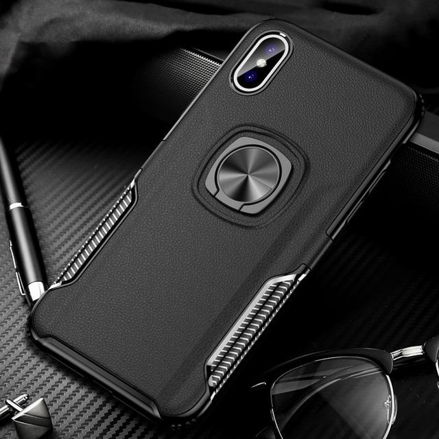 Luxury Leather PC Ring Holder Case for iPhone X XR XS Max