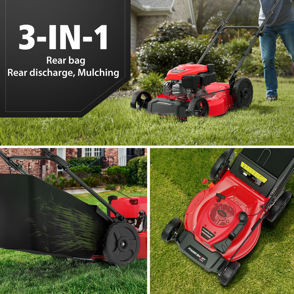 21-Inch 3-in-1 Gas Self-Propelled Lawn Mower,170CC OHV Engine,Bagging/Mulching/Rear Discharging, 6 Cutting Heights, Durable Steel Deck, Rear-Wheel Drive, for Garden, Yard