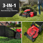 21-Inch 3-in-1 Gas Self-Propelled Lawn Mower,170CC OHV Engine,Bagging/Mulching/Rear Discharging, 6 Cutting Heights, Durable Steel Deck, Rear-Wheel Drive, for Garden, Yard