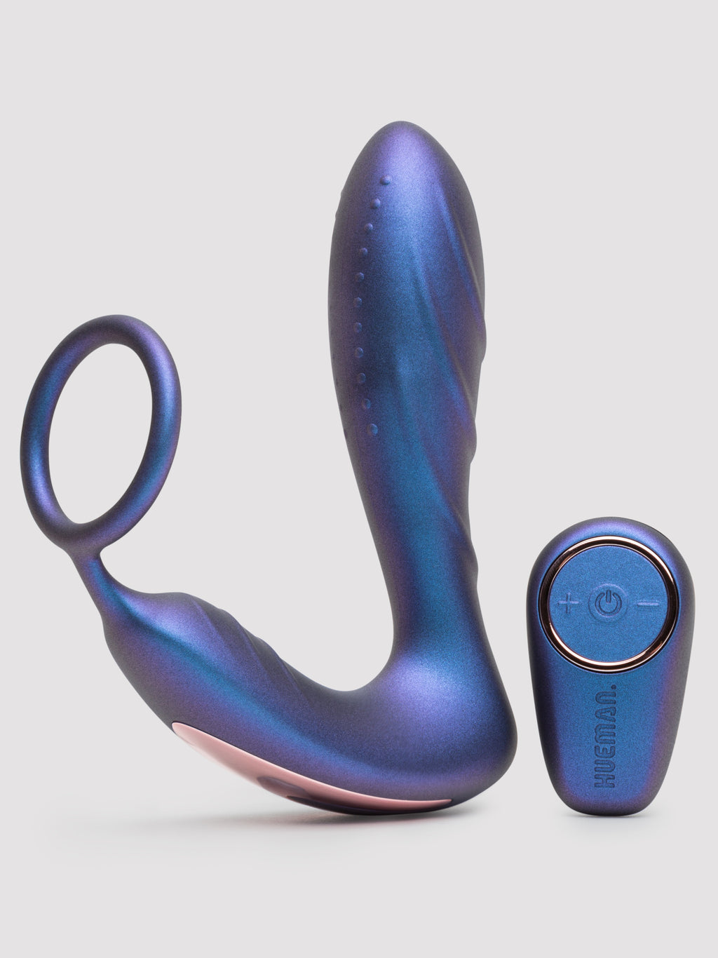 Hueman Black Hole Galactic Silicone Remote Control Cock Ring Butt Plug, Purple
