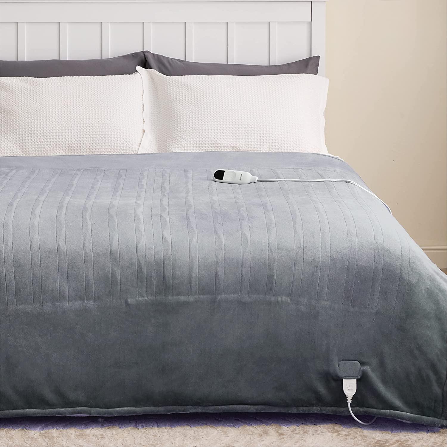 Gt.man Heated Electric Blanket Twin - Soft Heated Blanket, 6 Heat Settings Heating Blanket with 10 Time Settings, 8hrs Timer Auto Shut Off (62×84 inches, Grey)