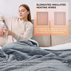 Gt.man Heated Electric Blanket Twin - Soft Heated Blanket, 6 Heat Settings Heating Blanket with 10 Time Settings, 8hrs Timer Auto Shut Off (62×84 inches, Grey)