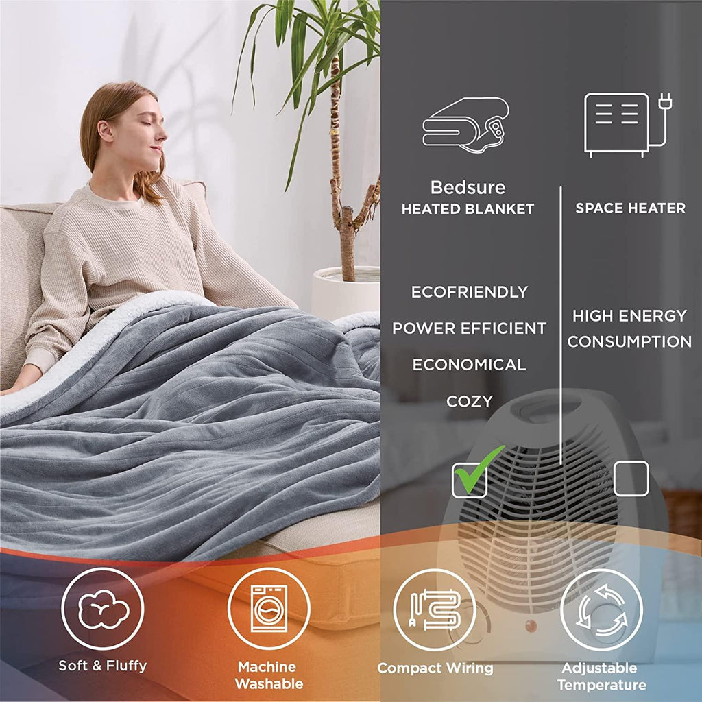 Gt.man Heated Electric Blanket Twin - Soft Heated Blanket, 6 Heat Settings Heating Blanket with 10 Time Settings, 8hrs Timer Auto Shut Off (62×84 inches, Grey)