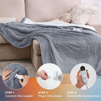 Gt.man Heated Electric Blanket Twin - Soft Heated Blanket, 6 Heat Settings Heating Blanket with 10 Time Settings, 8hrs Timer Auto Shut Off (62×84 inches, Grey)