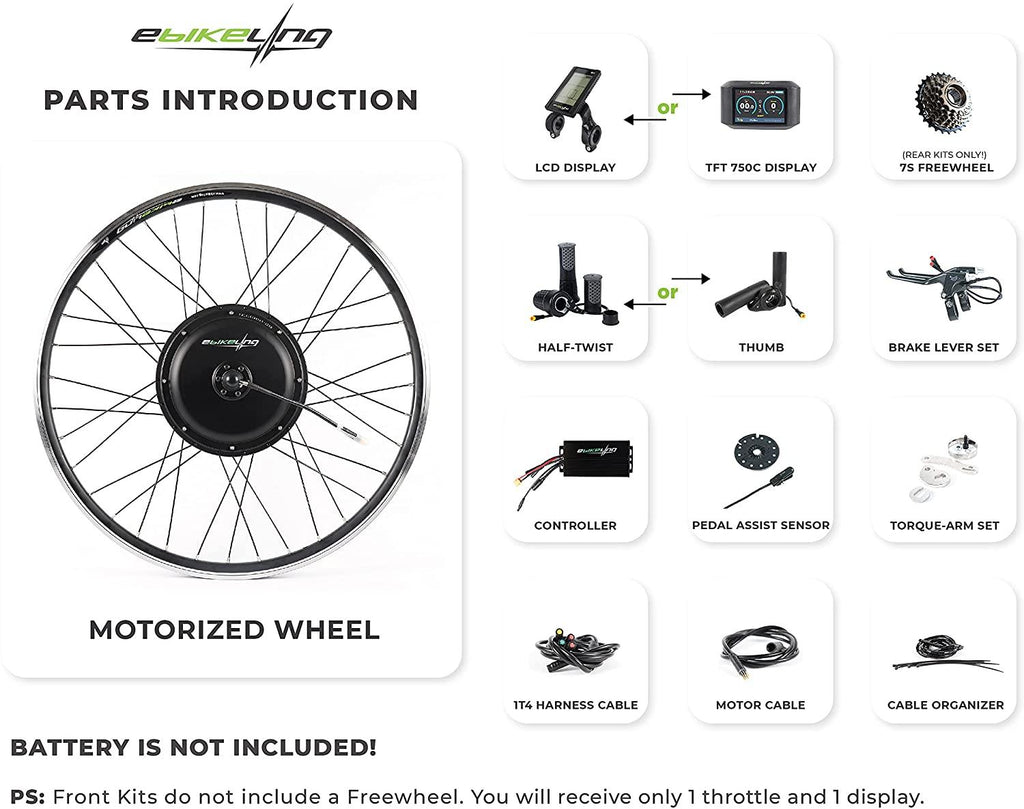EBIKELING Waterproof Ebike Conversion Kit 48V 1200W 26" Direct Drive Electric Bike Conversion Kit - Ebike Kit - Front &amp; Rear Wheel Hub Motor Kit