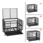 LEISURELIFE Heavy Duty LarDog Crate Strong Steel 36"/ 42"/ 48" - Pet Kennel Dog Cawith Wheels