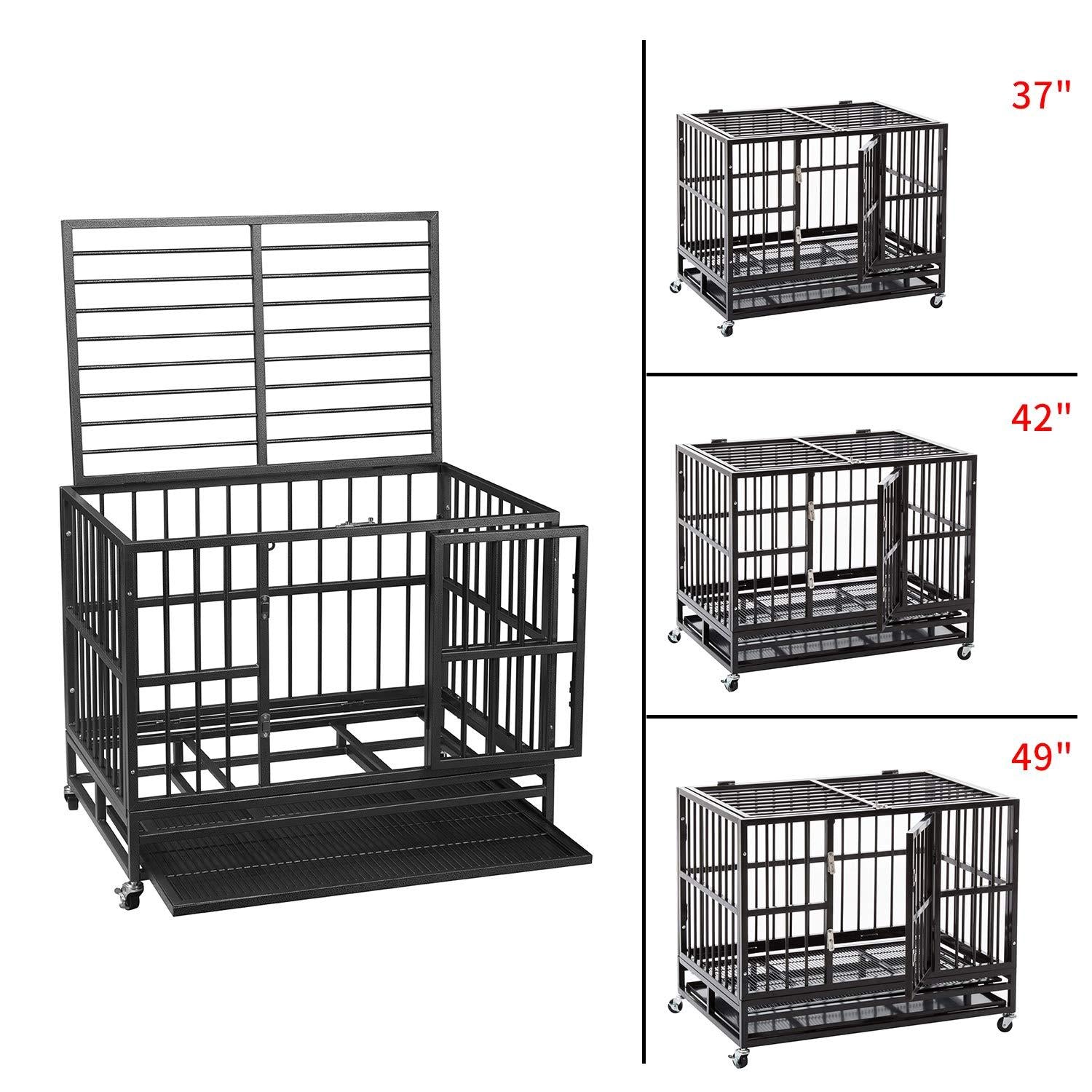 LEISURELIFE Heavy Duty LarDog Crate Strong Steel 36"/ 42"/ 48" - Pet Kennel Dog Cawith Wheels