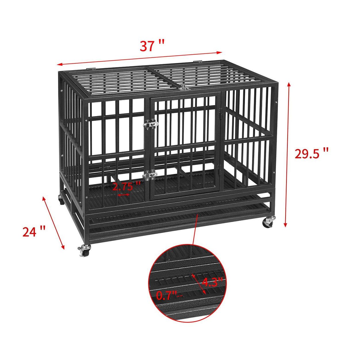LEISURELIFE Heavy Duty LarDog Crate Strong Steel 36"/ 42"/ 48" - Pet Kennel Dog Cawith Wheels