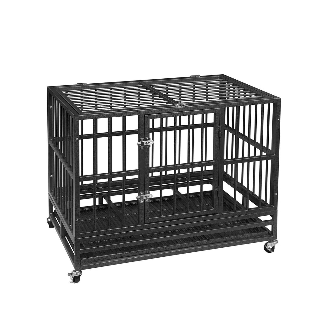 LEISURELIFE Heavy Duty LarDog Crate Strong Steel 36"/ 42"/ 48" - Pet Kennel Dog Cawith Wheels