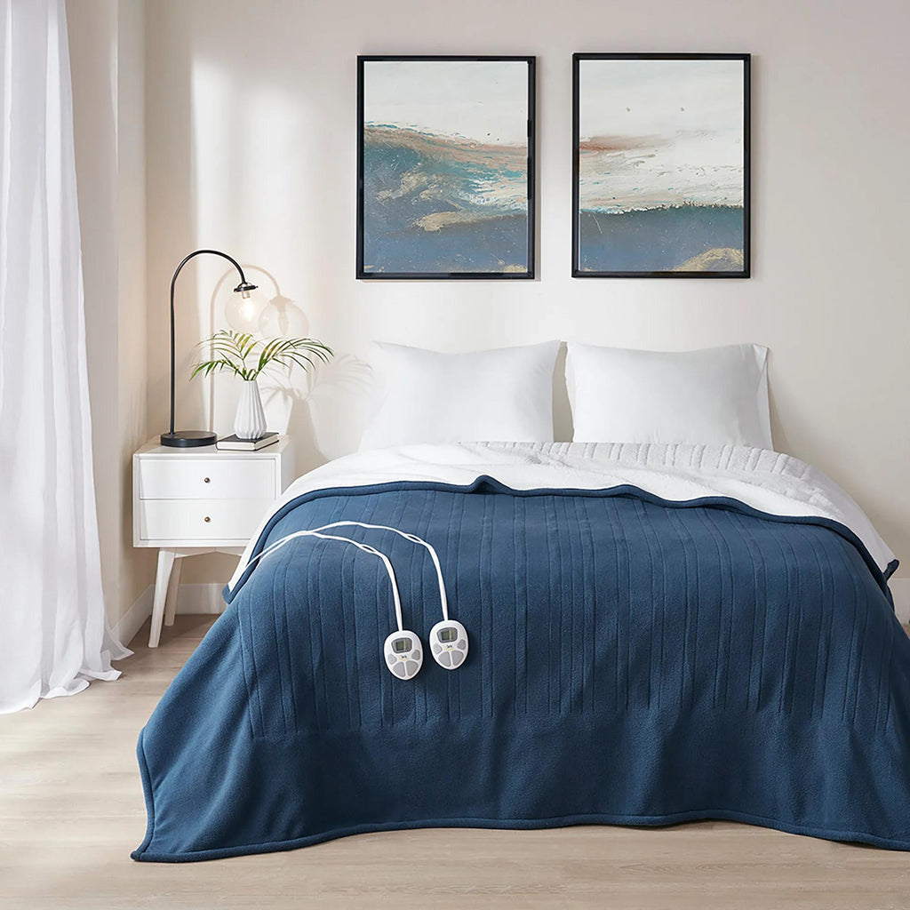 Serta Blue Polyester Cordless Electric Blanket, Queen
