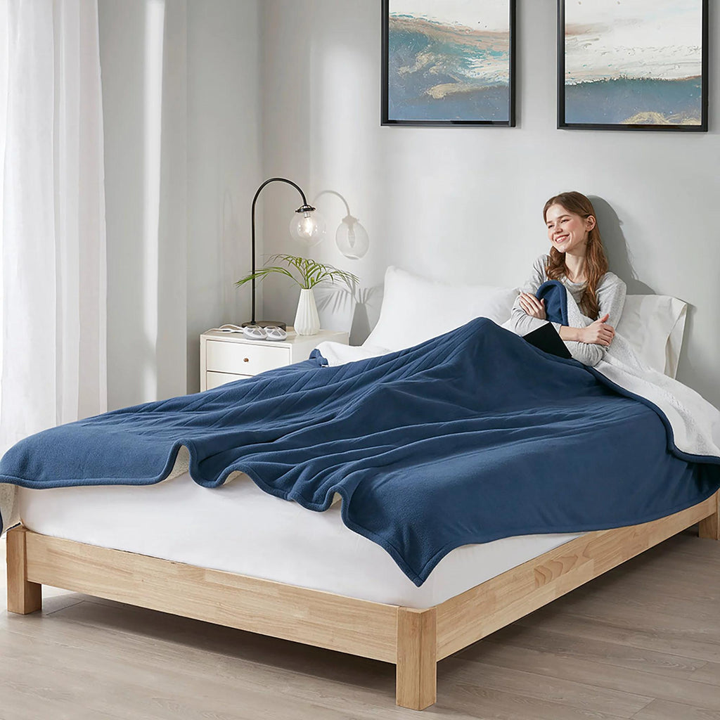 Serta Blue Polyester Cordless Electric Blanket, Queen