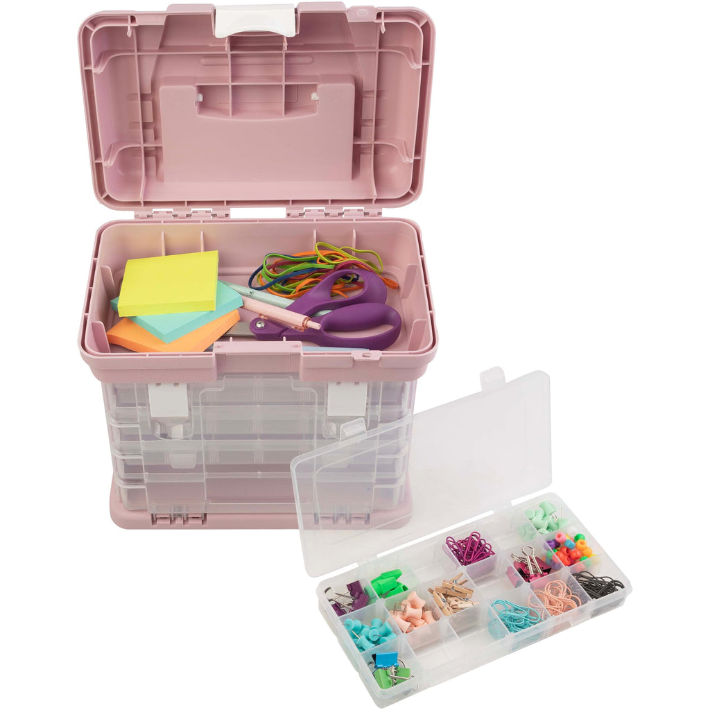 Portable Tool Box - Small Parts Organizer with Drawers and Customizable Compartments for Hardware, Fishing Tackle, Beads, or Crafts by  (Pink)