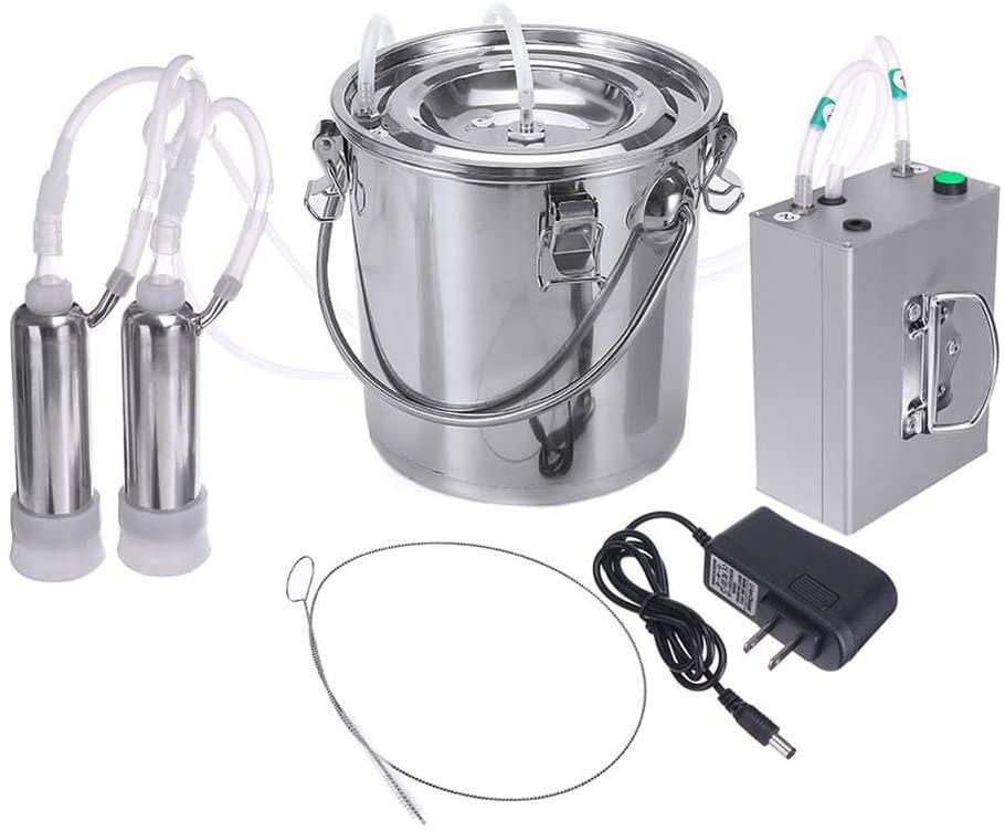 wangle 14l goat milking machine, portable farm cow milker with pulsation powered vacuum pump, livestock milking machine with 304 stainless steel milk bucket,cow