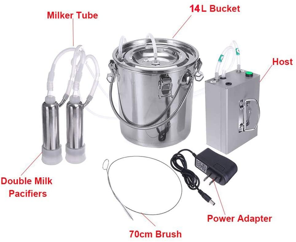 wangle 14l goat milking machine, portable farm cow milker with pulsation powered vacuum pump, livestock milking machine with 304 stainless steel milk bucket,cow