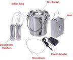 wangle 14l goat milking machine, portable farm cow milker with pulsation powered vacuum pump, livestock milking machine with 304 stainless steel milk bucket,cow