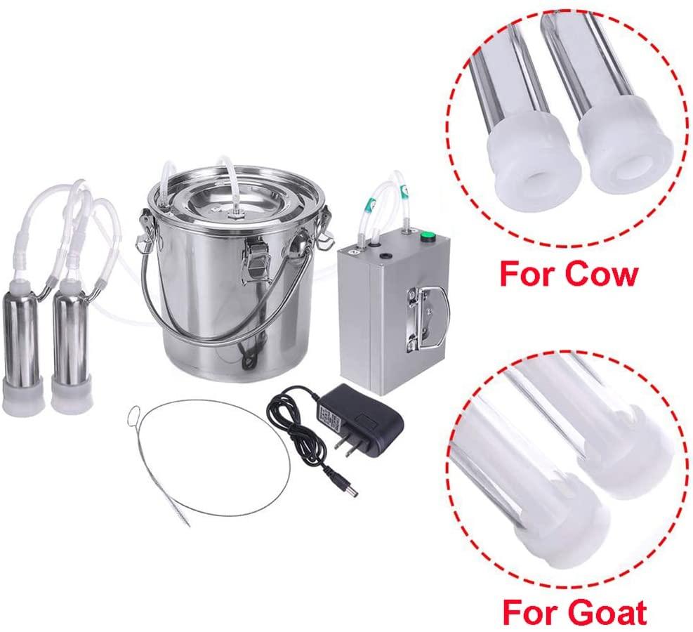 wangle 14l goat milking machine, portable farm cow milker with pulsation powered vacuum pump, livestock milking machine with 304 stainless steel milk bucket,cow