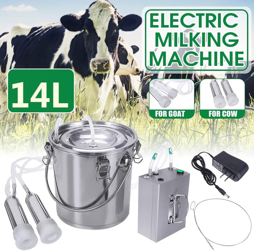 wangle 14l goat milking machine, portable farm cow milker with pulsation powered vacuum pump, livestock milking machine with 304 stainless steel milk bucket,cow