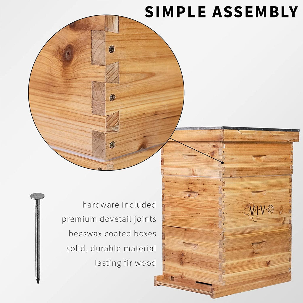 vivo complete beekeeping 30 frame beeswax coated beehive box kit with top vents, 10 medium, 20 deep, langstroth bee hive, bee-hv04c