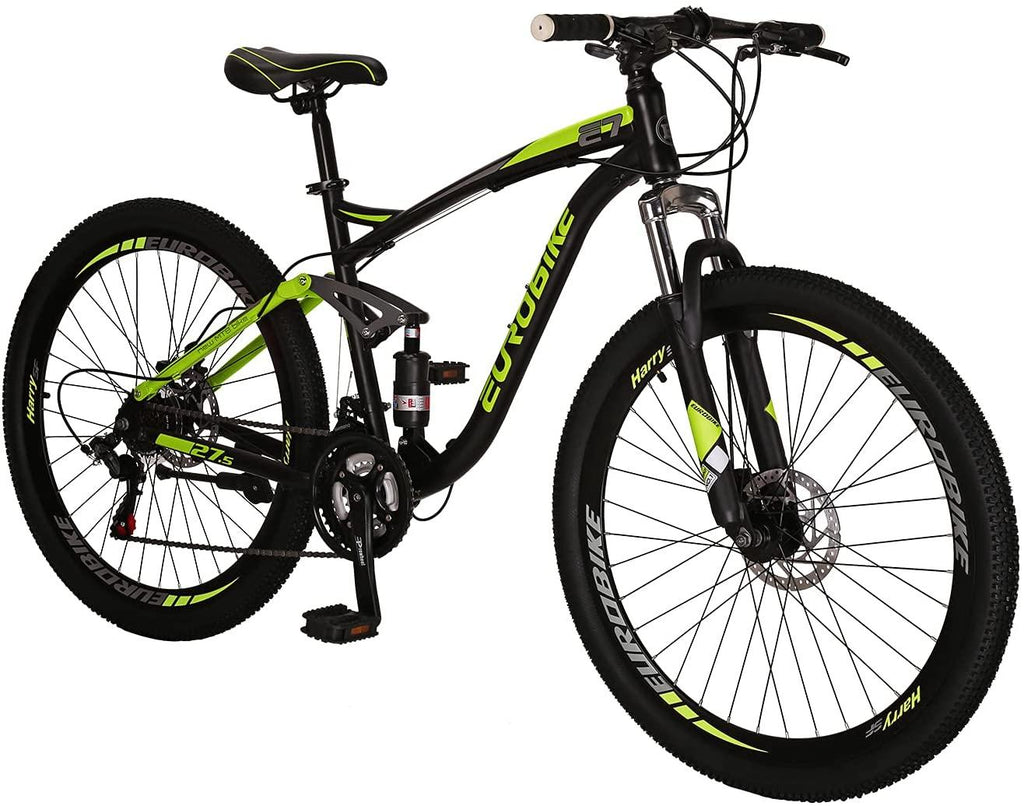 YH-E7 21 Speed Mountain Bike Full Suspension Frame 27.5 Inch 3-Spoke Mag Wheels Dual Disc Brakes Bikes for Men Orange/Green